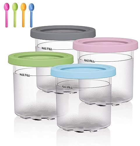 XQZMD Juego de 4 recipientes para helados, creami para creami ninja, reutilizables, accesorios para máquina de hielo con tapa (4)