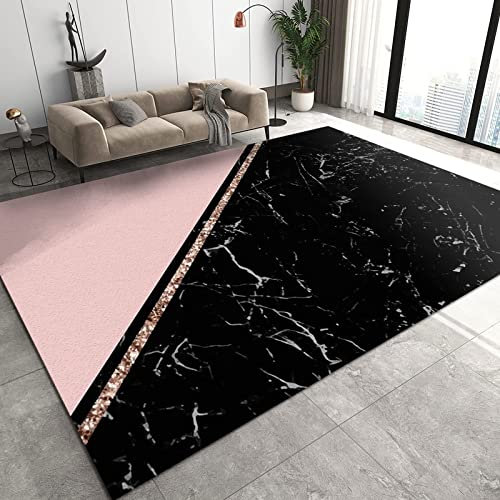 PAJEON Tapis de Design Texture De Marbre De Luxe Léger Moderne Rose Noir, 60 x 90 cm Tapis Moquette de Chambre à Poils Ras, Paillasson Intérieur - pour Chambre à Coucher de Salon
