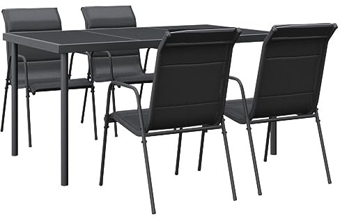 vidaXL Garten Essgruppe 5-TLG., Gartenmöbel Set Tisch 4 Stühle, Sitzgruppe für Garten Terrasse, Gartengarnitur Gartenset, Schwarz Stahl Textilene