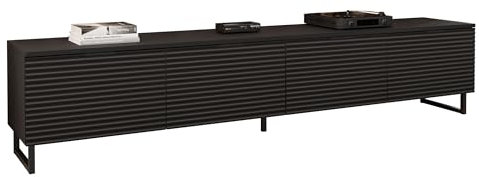 Mirjan24 TV Schrank Dorson 200 mit 4 Klappen, Fernsehschrank, B:200 x H:40 x T:33 cm, TV Lowboard, gefräster Front, Fernsehtisch, TV Tisch, Unterschrank, TV Board (Schwarz Graphit/Schwarz)