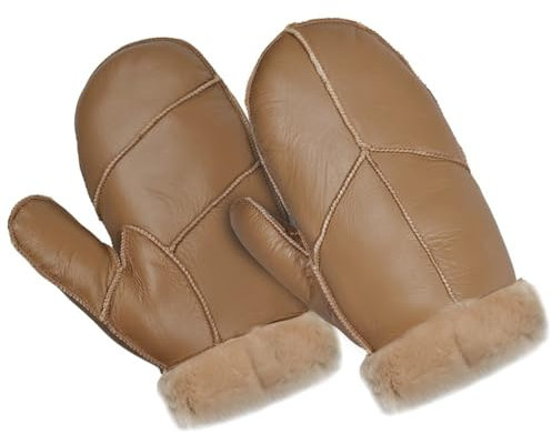 Harssidanzar Männer Fäustlinge für Winter,Lammfell Shearling Pelz gefüttert Warme Echtleder Fäustlinge Handschuh KM054EU,Kaffee,Größe M