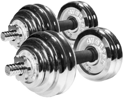 GymBeam Hantelset mit Verbindungsstange für Langhantel Konfiguration 30 kg - Kurzhantel, Langhantel und Hantelscheiben in einem Set, inklusive Gewichte, vielseitiges Krafttrainings