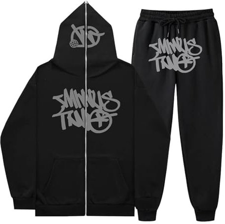 Gefomuofe Minus Two Anzug Herren, Y2K Jogginganzug 2 Teilig Winter Leichte Trainingsanzug Sportanzug Tracksuit Unisex Jogging Anzug Set mit Hoodie Und Hose Y2K Zip Hoodie Sportbekleidung