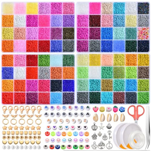 ELITEWAY 53000pcs 96 Colors 2mm Glass Seed Beads for Bracelet Making Kit, Jewelry Making with Smile Beads for Friendship Gifts