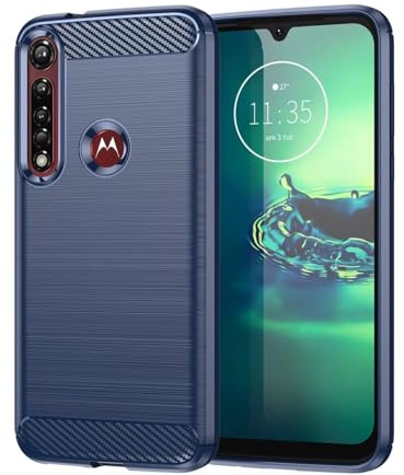 Sidande Hülle für Moto G8 Plus hülle, für Motorola One Vision + hülle, Ultradünne Handyhülle mit stoßdämpfendem Carbon-Fiber-Design aus TPU Robuster Schutzhülle für Motorola Moto G8 Plus Marineblau