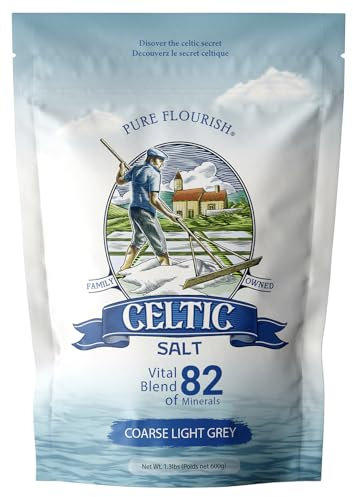 Pure Flourish Celtic Salt - 600g | 100% Organic Unrefined Celtic Salt | Rich in 82+ Essential Minerals | Hand Harvested Light Grey Celtic Salt Crystals from France