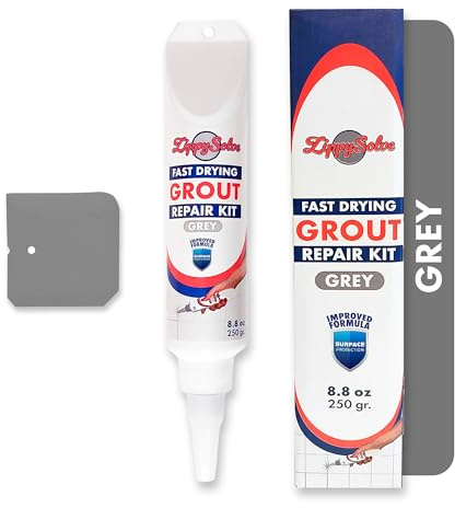 ZippySolve Tile Grout, Repair Kit,Restore & Renew Tile Joints Line, Fast Drying Grout Paint Squeeze Tube for Bathroom Shower Kitchen Floor, Waterproof (8.8 oz) (Grey)