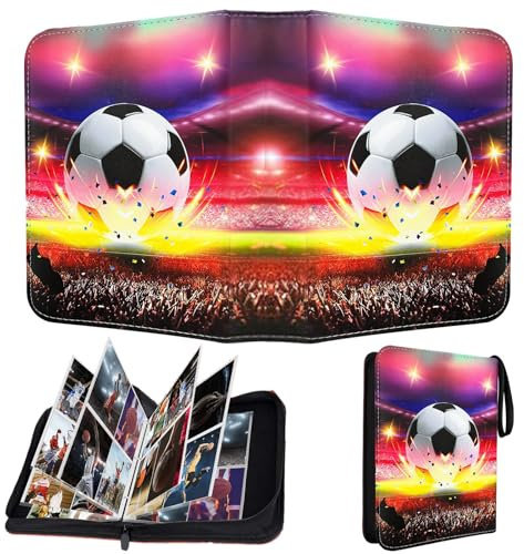 YOUYIKE Álbum de Fútbol Cartas, Carpeta Fútbol Tarjetas con Correa de Asa, 8 Bolsillos 55 Páginas 440 Álbum, Impermeable de Gran capacidad PU Álbum de Recortes, Regalos para Fan del Fubol
