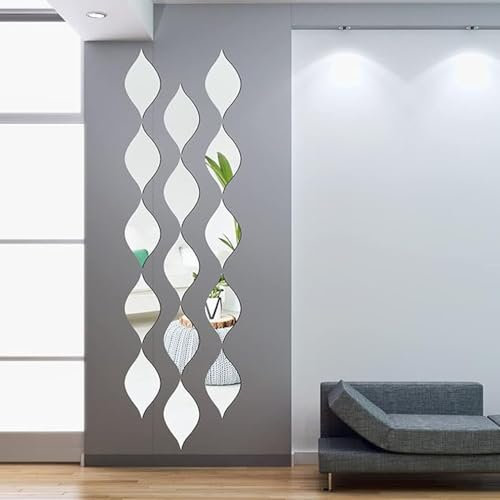 SSyang Autocollant Mural Miroir Diamant, 12 Pcs Miroir Acrylique Stickers Muraux Miroirs Amovible Sticker Géométriques, Décalque Autocollant Mural, 20 * 10cm, pour Maison Chambre Salon Décor(Argent)