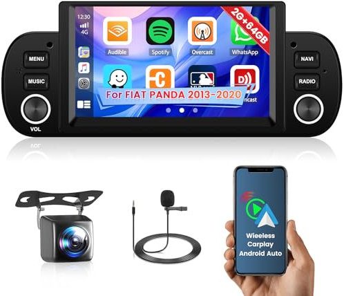 Inefala 2024 Upgrade 2G+64G per Fiat Panda 2013 2014 2015 2016 2017 2018 2019 2020 Autoradio Android 13 con CarPlay Android Auto Senza Fili 6,2 Touchscreen GPS WIFI RDS BT USB Retrocamera