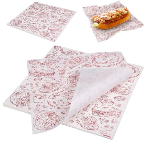 GWHOLE Papier Emballage Alimentaire,100 Feuilles Papier Sulfurisé Etanche, Papier Cuisson 30×30cm Résistant à l'huile, Papier Antiadhésif pour Cuisson, Rôtisserie, Hamburger, NYLFR014