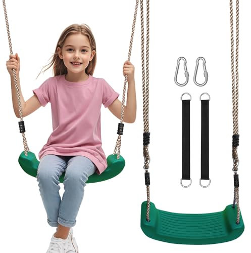 HOXVJYME Altalena per interni ed esterni, altalena per bambini con 2 cinghie per amaca e 2 moschettoni, seggiolino per altalena, per bambini, antiscivolo, fino a 80 kg (verde)