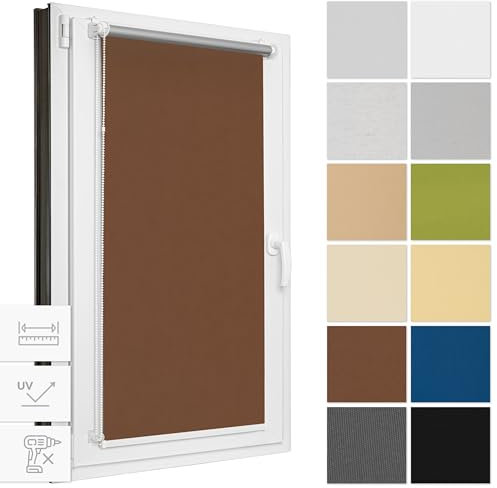 Estika Verdunklungsrollo ohne Bohren, Breite alle 1 cm - 93 cm x 120 cm - Braun - Thermorollo, Rollos für Fenster ohne Bohren, Sonnenschutz Fenster innen