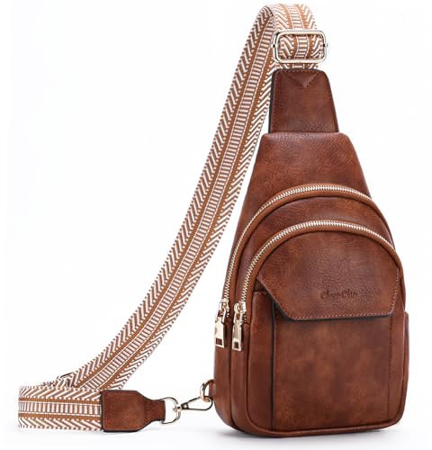 Chase Chic Brusttasche Damen, Klein Schulterrucksack PU Leder Sling Bag,Umhängetasche Crossbody Bag für Outdoorsport Reisen Braun