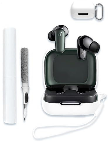 Case for Soundcore by Anker R50i NC Earbuds, Soft Silicone Protective Portable Scratch Shock Resistant Hard Shell with Cleaner Kit & Carabiner & Lanyard，White