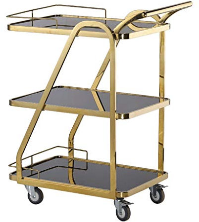 SmPinnaA Bar CarRolling Serving Wine,Mirrored Drinks Trolley 3 Tier Carwith Wheels Rose Gold