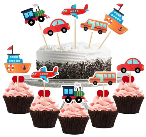 30 Stück Transport Kuchendekoration, Transport Cupcake Toppers, Auto Bus Zug Flugzeug Schiff Kuchen Topper, Für Kinder Mädchen Jungen Auto Bus Zug Schiff Flugzeug Motto Geburtstags Party