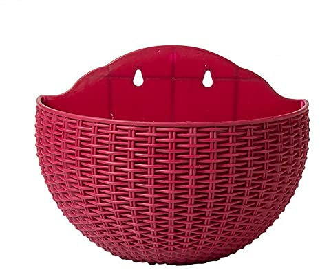 Cesta de Flores for Colgar en la Pared Exquisita Maceta Colgante de plástico for Colgar en la Pared, Maceta de ratán Simple for jardín, Plantas Verdes de Interior, balcón, decoración de jardín(Red)