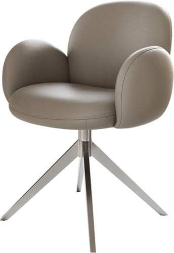 DELIFE Esszimmerstuhl Nube-Flex mit Armlehnen Kreuzgestell breit Edelstahl Echt-Leder Schlamm 360° drehbar Taschenfederkern