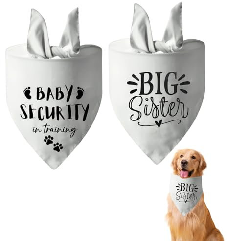 Bekecidi 2 Stück Hundehalstuch, Dreieckstuch, Bandana, Schwangerschaftsankündigung, Bandana für Hunde, großes Haustier-Schal, mit Baby-Sicherheit, große Schwester, bedrucktes Haustier-Kostüm Zubehör