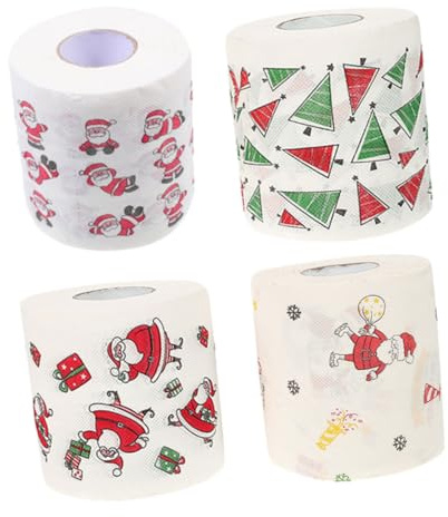 FRCOLOR 4rollen Dekorative Toilettenpapierrolle mit Weihnachtsmotiven für Weihnachts-feiern Badezimmer Büro Sanft zur Haut Praktisch und Schön Zugleich