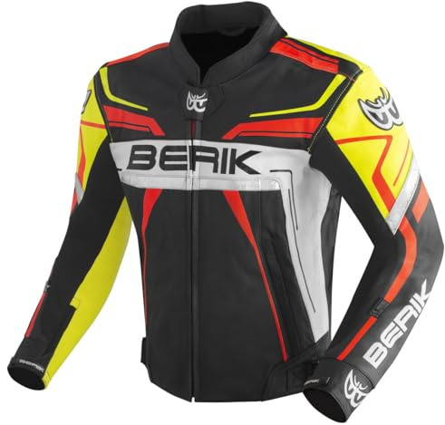 Berik Absolute Race Motorrad Lederjacke, schwarz/neon-gelb/neon-rot/weiß, 52