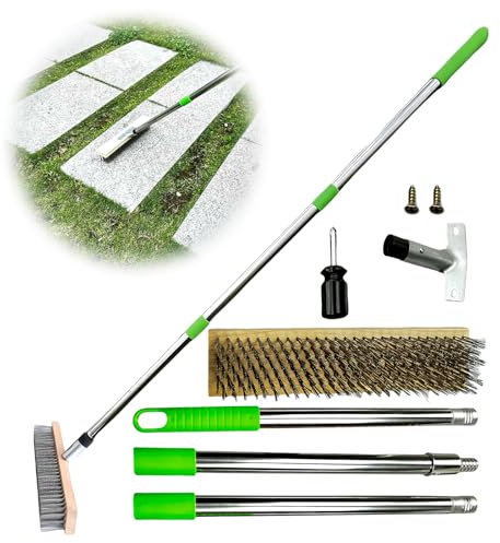 Balai Brosse Metallique avec Manche 1.6 m,Tête de Balai Métallique Robuste 30 cm,Brosse en Métal, pour Mousse,Patio,Terrasse,Jardin