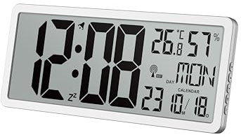 Technoline WS 8135 Funkwanduhr mit DCF77 Funkuhr | XXL LCD Display | Innentemperatur & Luftfeuchtigkeit | Kalender mit Wochentag | Wecker mit Snooze | Wand- und Tischuhr | 24/12h Anzeige