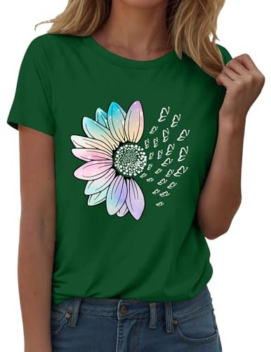 T Shirt Donna Manica Corta Cotone con Stampa Maglietta Casual Girocollo Estiva Base Tee Bluse Vintage Moda Manica Corta Stretch Camicia Elegante Top 2025 per Il Tempo Libero,Running,Pigiama