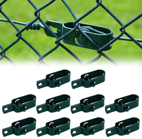 Tendeur Grillage, 10 Pièces Tendeur de Clôture, Tendeurs à Fil Barbelé, Ajusteur de Clôture de Verrouillage 100 mm, Kit de Connecteurs de Corde pour Fil de Tension pour Cjardin, Câble à Cliquet(Vert)