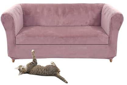 Chesterfield Sofabezug-Set, Vintage-Samt, gebogenes Sofa- und Sesselschoner mit Kissenbezug, eleganter Couch-Schonbezug für 3-Sitzer-Möbel, Rosa