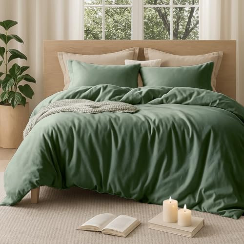 Sedefen Bettwäsche 135x200 cm Baumwolle Salbei Grün,Oeko-TEX zertifizierte Bettwäsche Set,Baumwollbettwäsche mit Reißverschluss und 1 Kissenbezug 80x80 cm