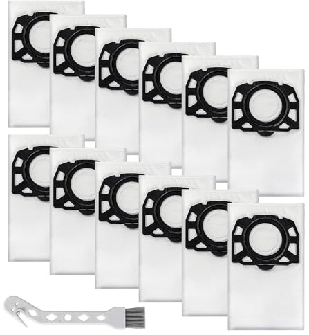 12 Pièces Sacs d'aspirateur KFI 357,Sacs Aspirateur Pour Kärcher WD2 Plus/WD3/KWD1/KWD2/KWD3 / SE 4001/SE 4002/WD3.200 - WD3.800 M,Compatible avec Aspirateur Kärcher 2.863-314.0,Avec 1 pinceau