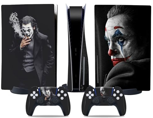 MaD Vision® Kit de Skins Extra-résistants pour PlayStation 5 (PS5) Disc | Ensemble de Stickers vinyles Mats pour Console et 2 manettes – pour Joker Design