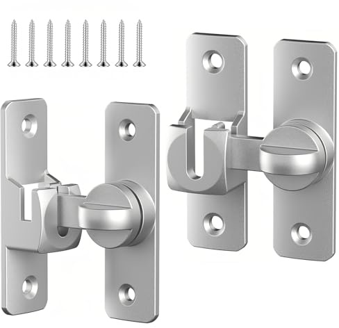 Shwdsy 2 Paar Schiebetür Schloss, 90°/180° Riegel Tür, Aluminium Türverriegelung, Türverriegelung Innen mit 8 Schrauben, Silber, für Türen, Fenster, Schränke