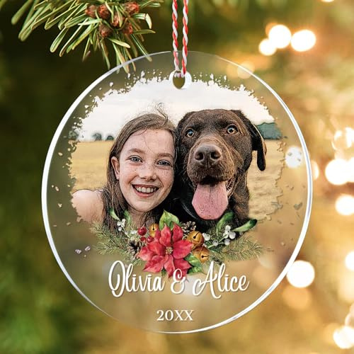 Bemaystar Personalisierte Weihnachtskugeln 2025 – Weihnachtskugel mit Foto, Comic-Stil Acryl Weihnachtsbaumschmuck, Individuelle Xmas Geschenke für Haustiere, Paare, Familie, Kinder
