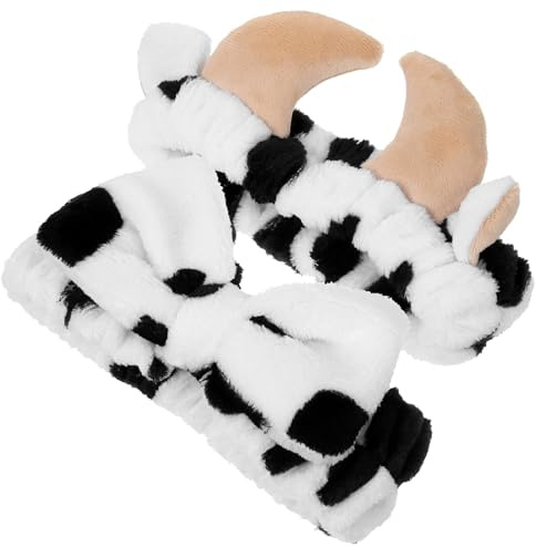 Toyvian 2 Stück Elastische Haarbänder mit Kuh Ohren und Schleife Make Up und Spa Stirnband für Damen und Mädchen Weiches Gesichtwasch Haarband für Hautpflege und Kosmetik