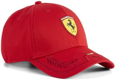 PUMA Scuderia Ferrari F1 Kappe mit italienischem Streifen | Gebogene Krempe mit verstellbarem hinteren Verschluss