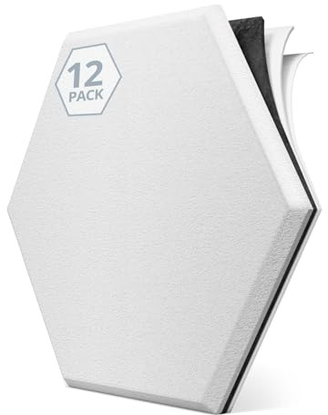 Kuchoow Schallschutzplatten Hexagon Selbstklebend Schalldämmung | Schallabsorber mit MLV-Schalldämmschicht für Wand, Tür, Decke, Schalldämmung für Büro, Zimmer, 12 Stück, 30x26x1cm, Weiß