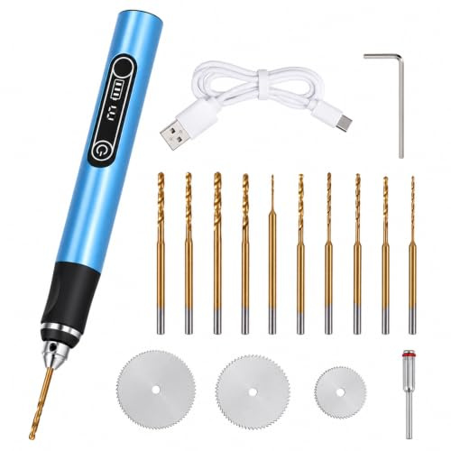3-Speed Cordless Mini Drill Pen, Rechargeable Electric Hand Pin Vise | Mini Polishing Tool with 10 Small Drill Bits,Versatile Engraving Tool Kit for Jewelry Plastic Wood Keychain Pendant DIY