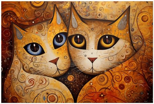 Wallario Küchenrückwand selbstklebend 90 x 60 cm, Motiv: Goldene Katzen | Spritzschutz abwischbar & pflegeleicht