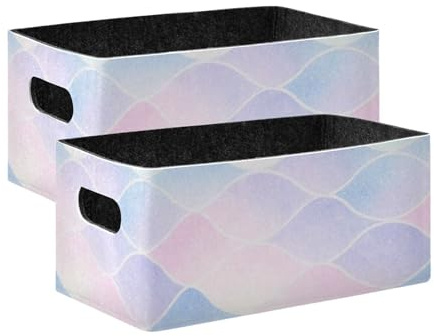 voucong Meerjungfrauen-Schuppen, glitzernd, blau, lila, pastellfarben, dekorativ, faltbar, 2 Stück, Organizer für Schlafzimmer, Büro, Schrank, Kleidung