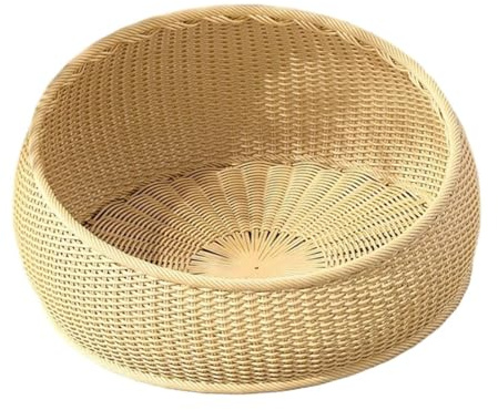 Fonowx Katzenbett Aus Weide, Bequem, für Alle Jahreszeiten Geeignet, Leicht, Rund, 42 cm Durchmesser, Strapazierfähig, Aus Robustem Flechtkorb, Beige