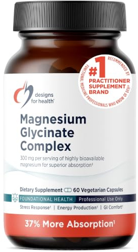 Designs for Health Magnesium Glycinate Complex, 60 Capsules | 300mg Chelated Bisglycinate, Bones, Muscles, Energy & Nervous System, Vegan, Non-GMO