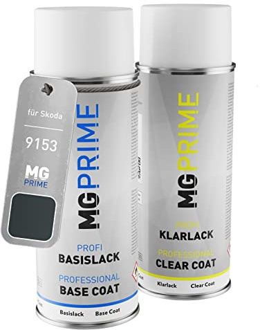 MG PRIME Autolack Spraydose für Skoda 9153 / 9J Anthracite Grey Metall. +1K | Anthracite Grey Metallic, Set aus Basislack + Klarlack, Sprühdosen 400ml