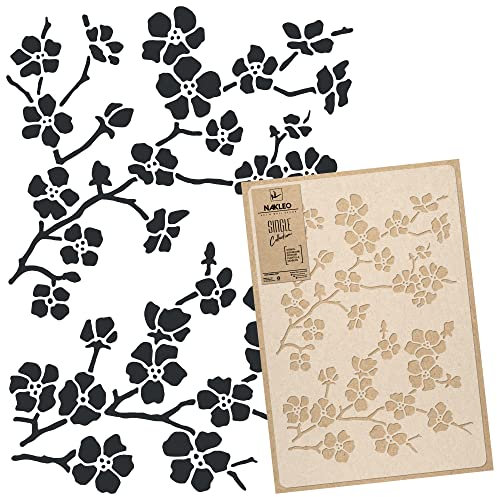 NAKLEO Große Malschablonen 43x64 cm, Kirsche Blüten Baum Sakura Muster, Wiederverwendbare Kunststoff Wandschablone, Dekoration DIY Handwerk, Holz Wand Stoff Stein