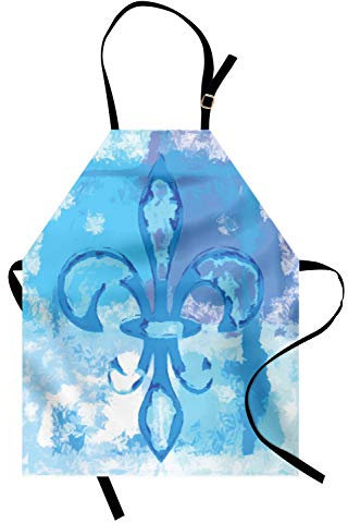 ABAKUHAUS Fleur De Lis Kochschürze, Illustration der Lilien-Blume wie gefrorener heredischer Adel Emblem Queenly Style Print, Farbfest Höhenverstellbar Waschbar Klarer Digitaldruck, Blau