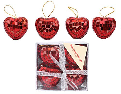 Christmas Concepts® Pack of 4-40mm (1.6) Heart Mirror Baubles - Red - Decorations