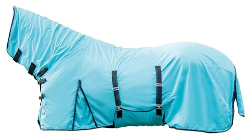 HKM Fliegendecke mit Halsteil -Aqua- | Atmungsaktive Insektenschutz-Decke für Pferde | Größe 115-165 (Aqua, 125)
