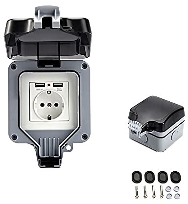 Enchufe de pared exterior doble con USB impermeable resistente enchufe eléctrico con caja de pared (individual)